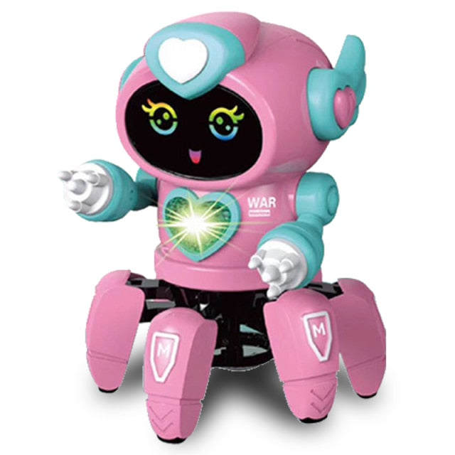 Dance music robot octopus toy for kids pink LED heart smiling face dancing lights and moving legs