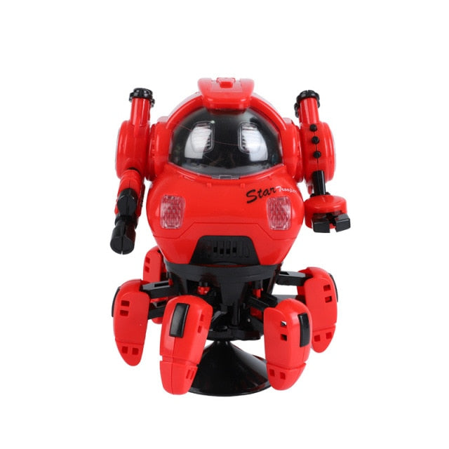 Red dancing robot with dome head movable legs and LED lights Dance music robot octopus toy for kids