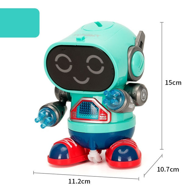 Dance music robot octopus toy for kids turquoise smiling plastic robot with light up arms red blue shoes 15cm tall