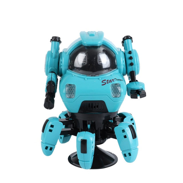 Dance music robot octopus toy for kids teal robotic octopus with dome head moving arms LED lights and suction base