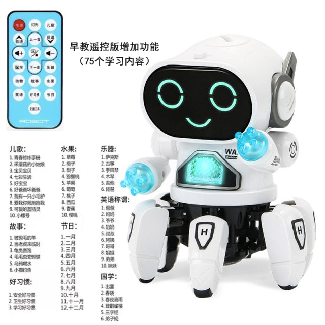Dance music robot octopus toy for kids with LED smiling face remote control dancing lights and sounds