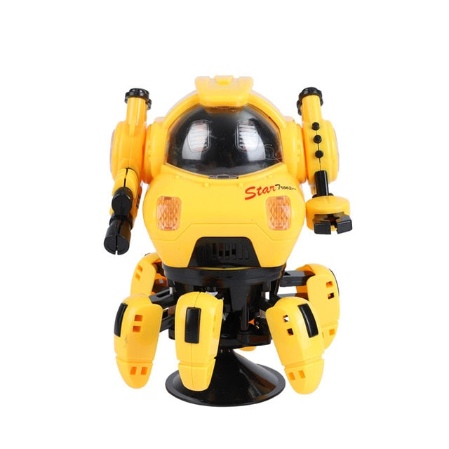 Yellow Dance music robot octopus toy for kids with clear dome head articulated legs rotating base and built in speakers
