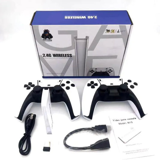 Black and white wireless controllers with USB and manuals, for use with steam video game console