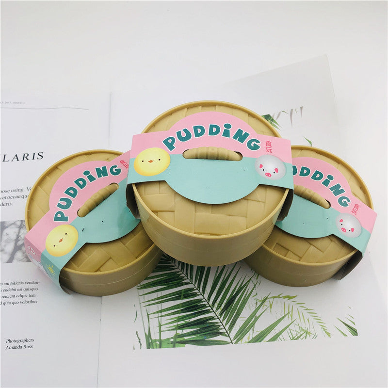Three brown pudding stress relief management techniques toys, top view, designed for relaxation and fun