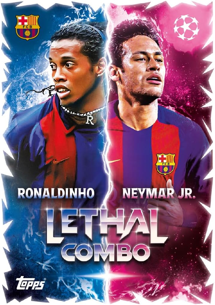 Colorful Topps Match Attax smart pack Ahmedabad 25-26 trading Card Ahmedabad featuring Ronaldinho and Neymar Jr.