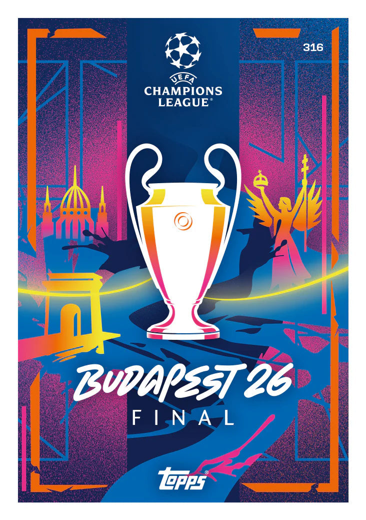 Topps Champions League trading card game cards Match Attax featuring Budapest 26 Final design