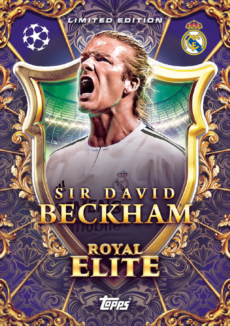 Limited edition trading card game cards match attax featuring Sir David Beckham in white Real Madrid kit