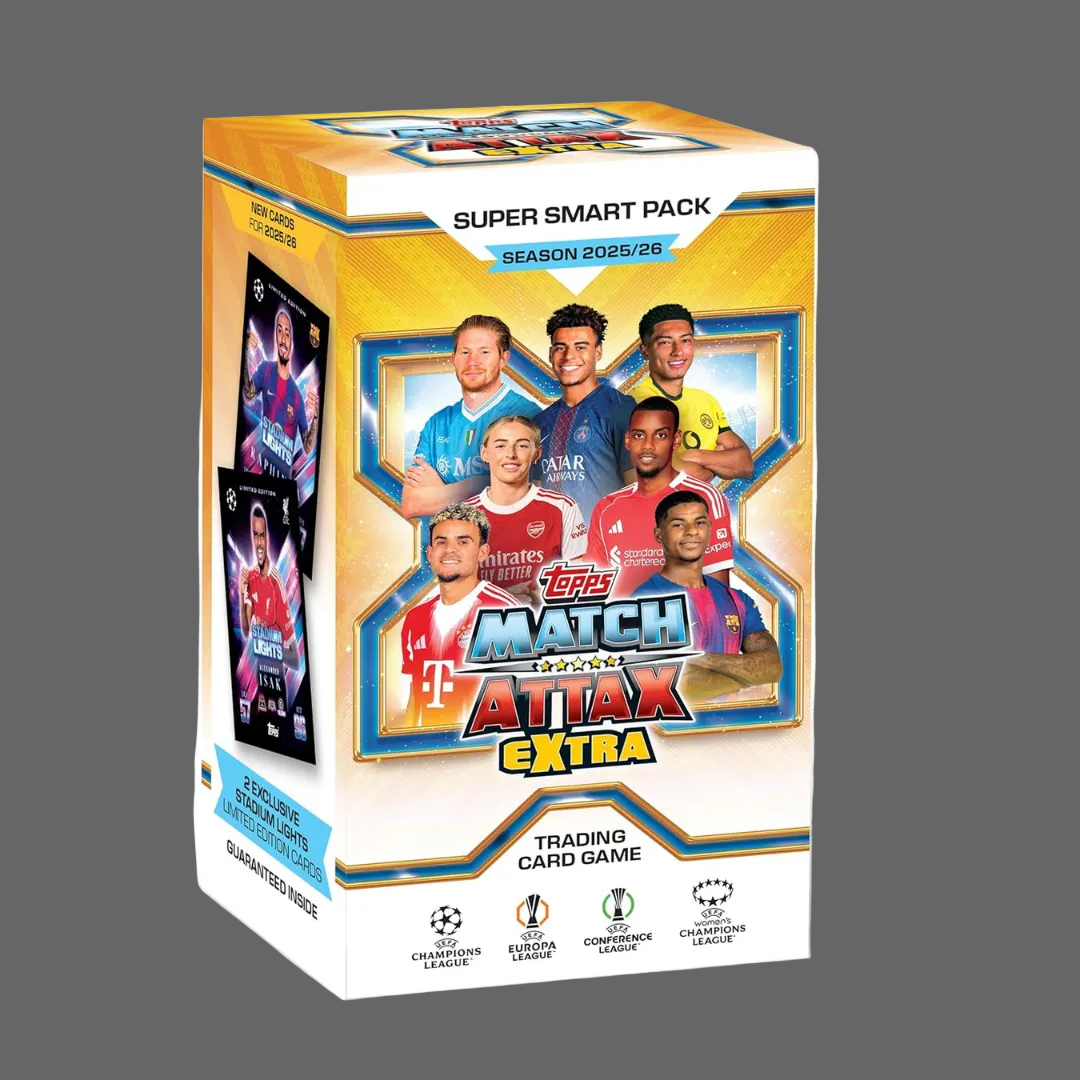 Topps Match Attax trading card game cards super smart pack for the 2025/26 season, featuring popular players