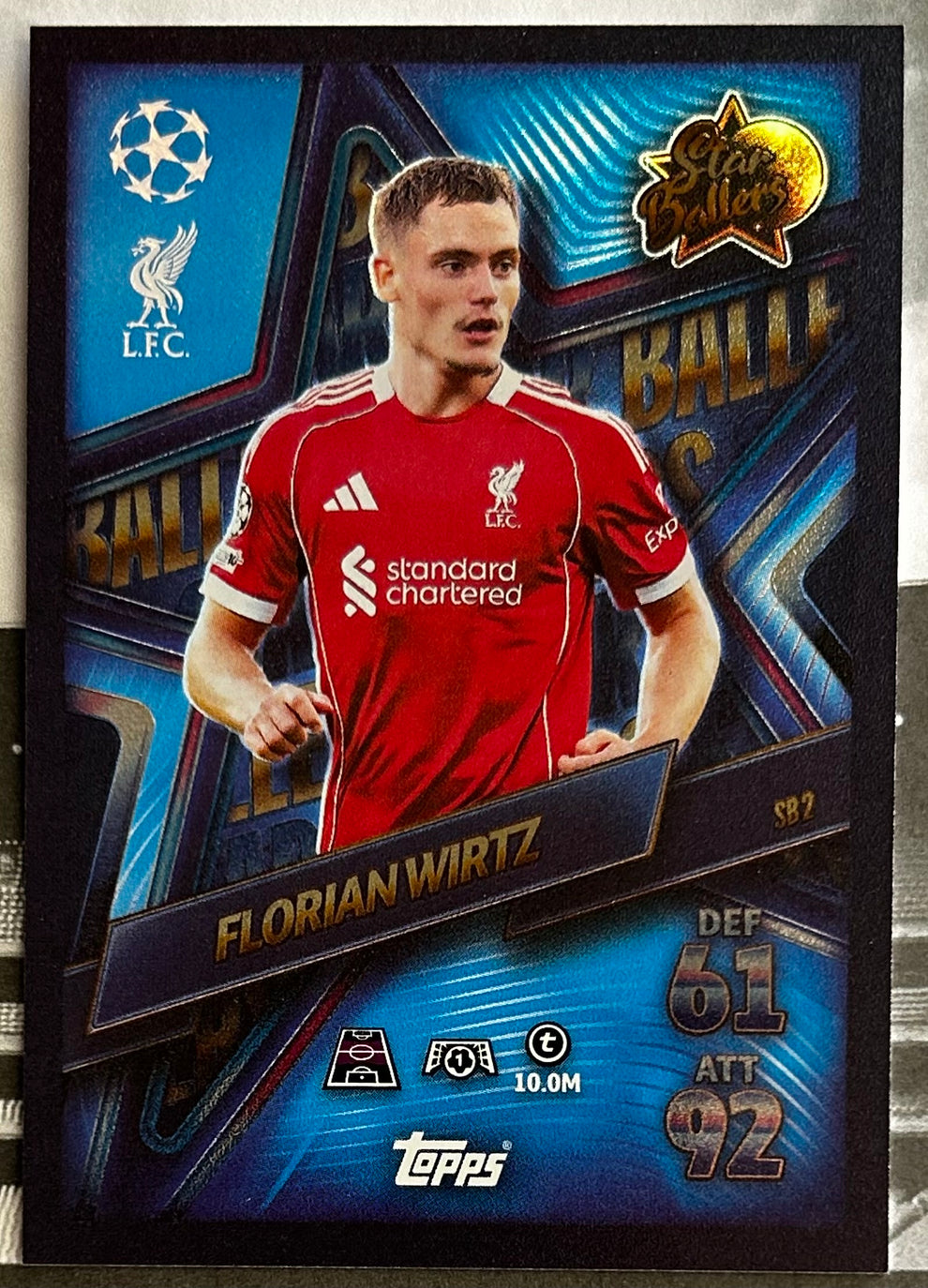 Topps trading cards football Match Attax featuring Florian Wirtz in red Liverpool jersey, front view, for collectors