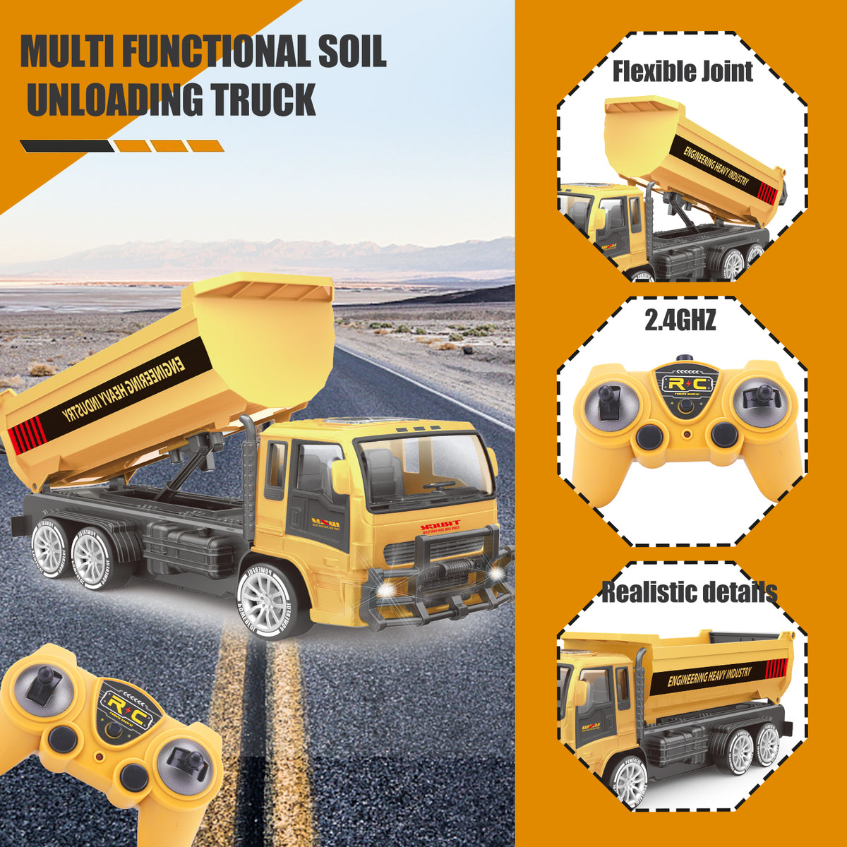 Sam's Toy World Remote Control Yellow Dump Truck with Flexible Joint for Ages 6 and Up - toy story remote control toys