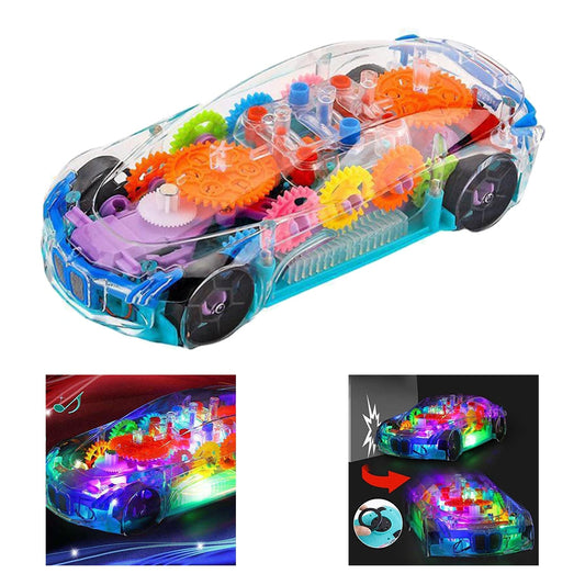 Transparent clear body gear car from samstoy in battery operated toy car with lights and music colorful LEDs and moving gears