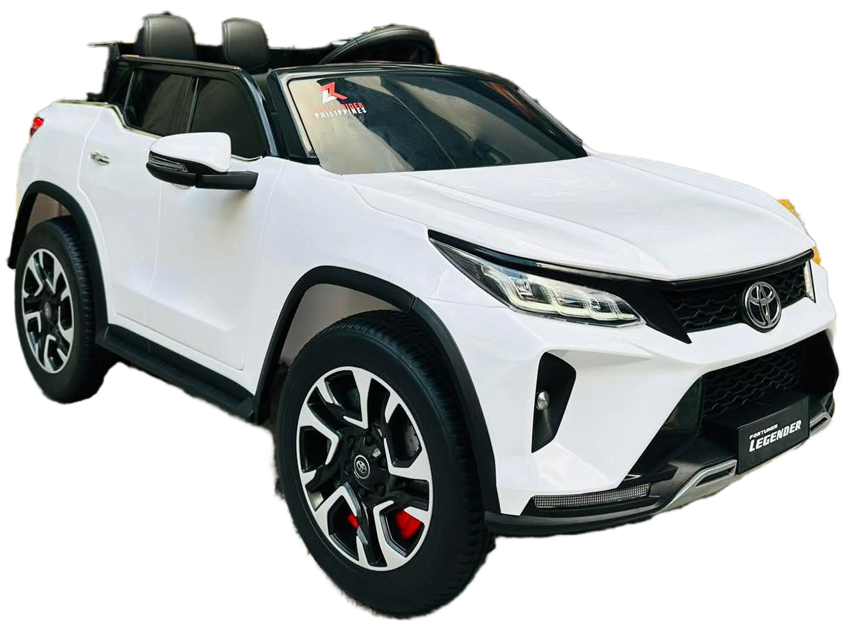 White Toyota Fortune licensed ride-on car for kids Ahmedabad, front view, perfect for outdoor play.
