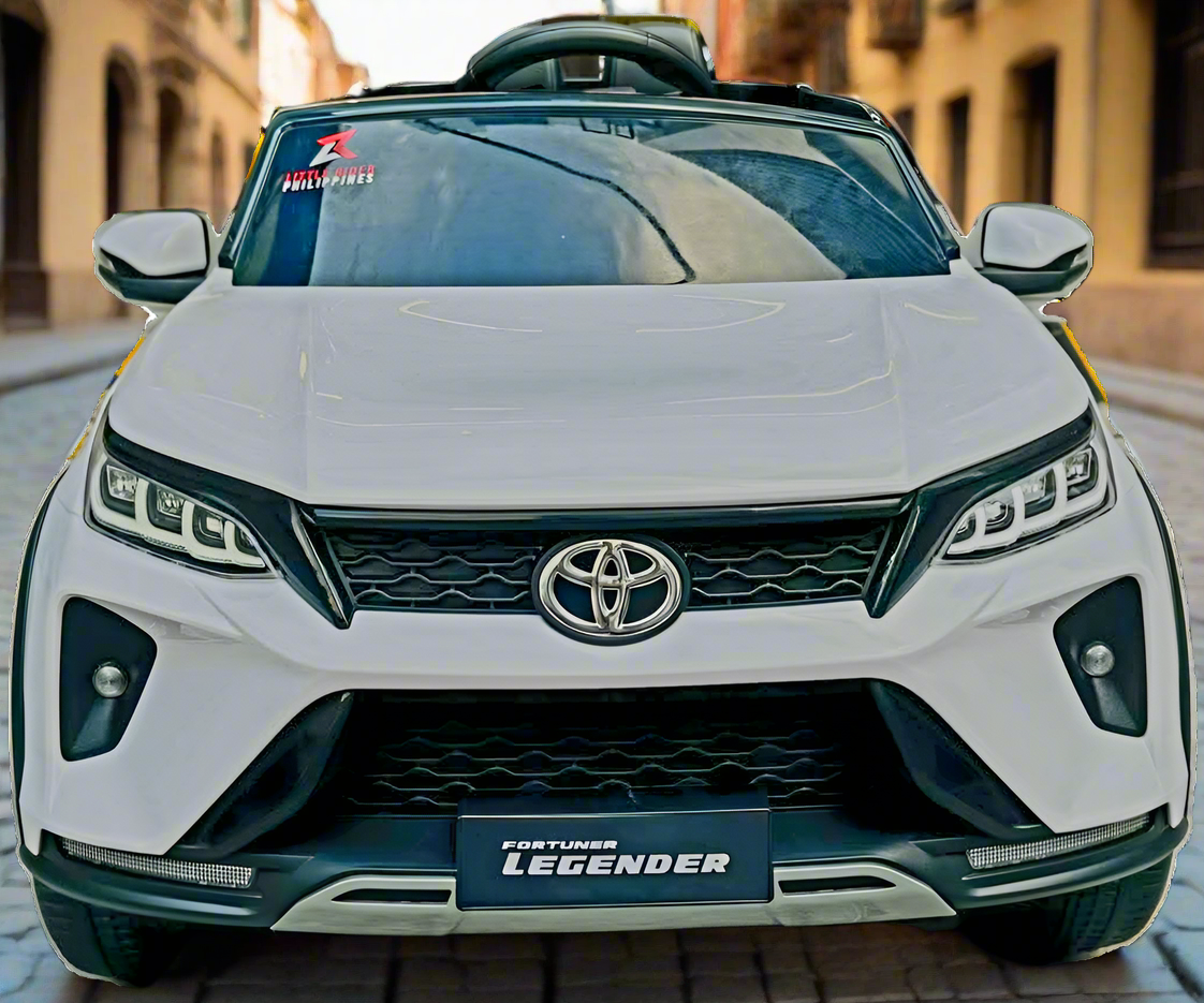 White Toyota Fortune licensed ride-on car for kids Ahmedabad, front view, perfect for outdoor fun