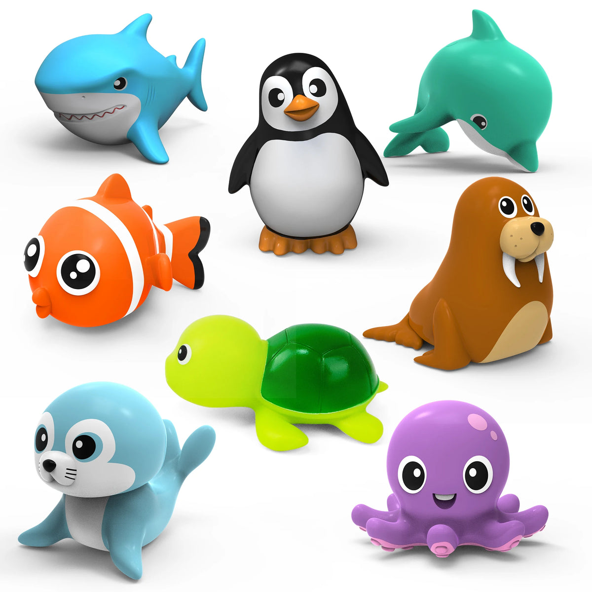 Colorful bath toy set from Sam's Toy World featuring sea animals for ages 2 and up, perfect for toys for in the bath