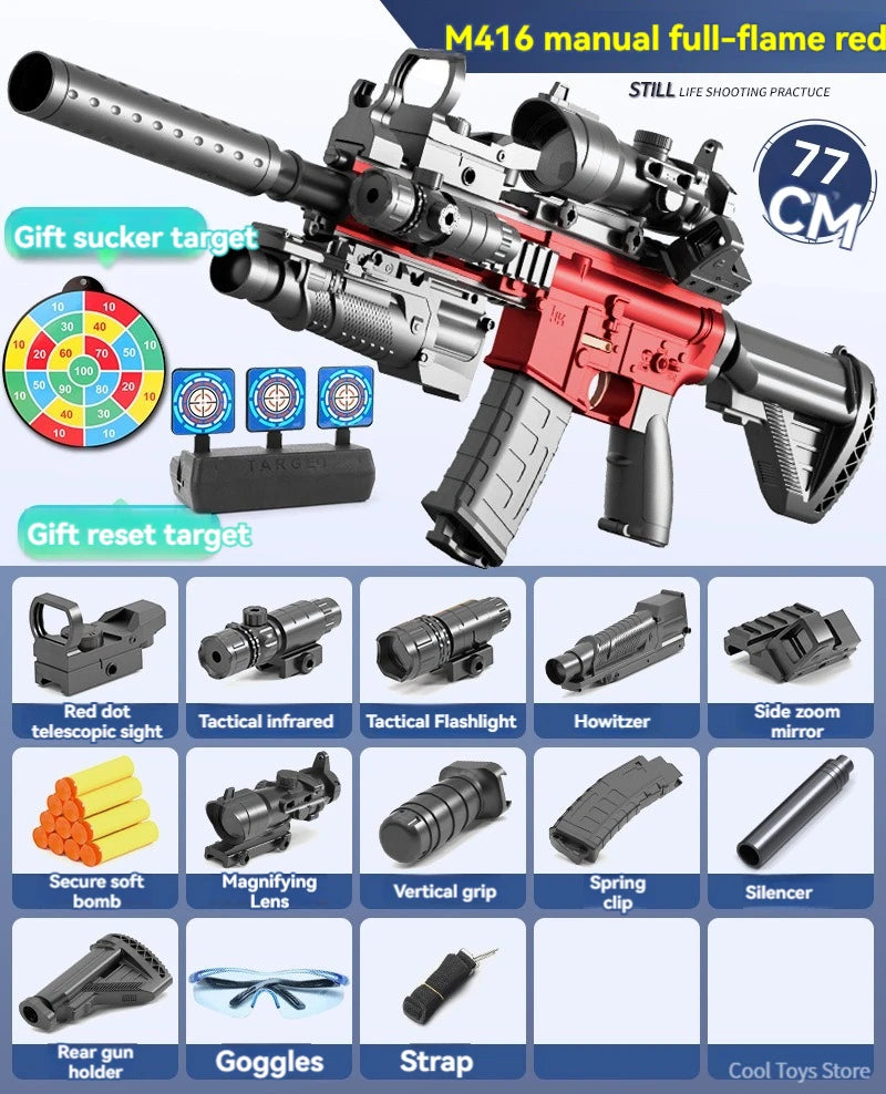 M416 manual full-flame red toy gun with accessories for shooting practice and fun play