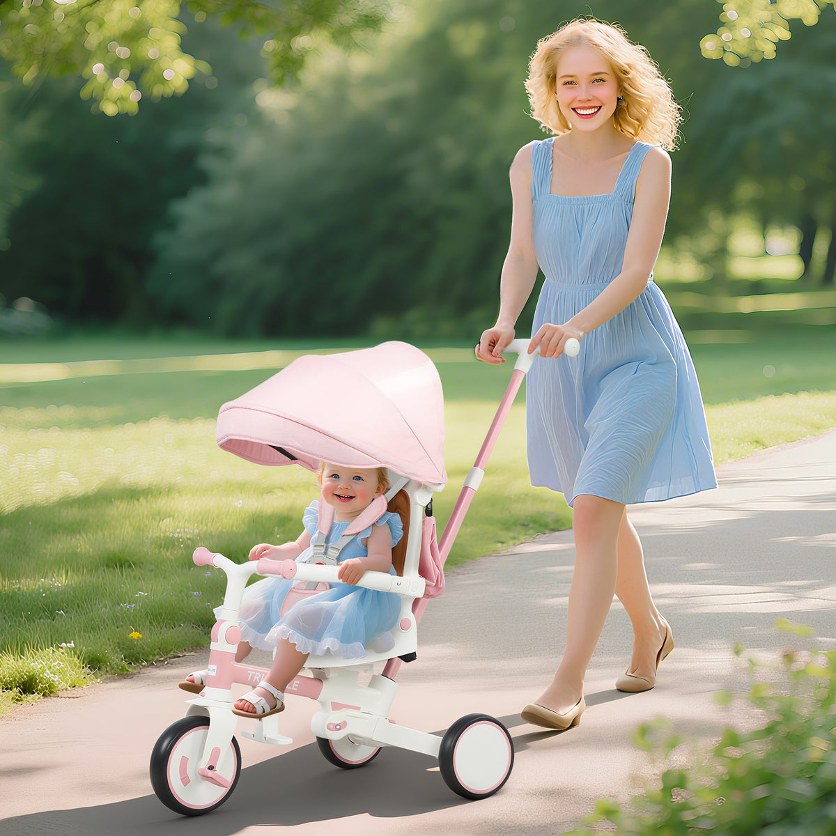 Sam's Toy World Trick Tricycle Parents Controller Canopy in Pink for Toddlers, Ideal for Outdoor Fun