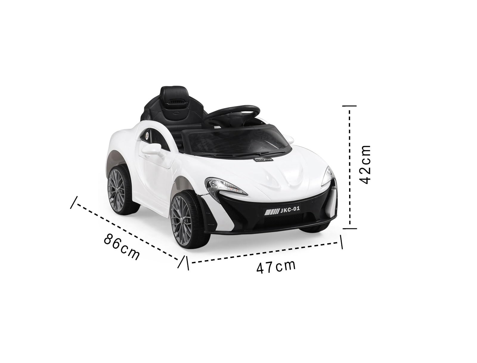 White electric ride on car for toddlers 1 to 5 years below 5000 in Ahmedabad Gujarat with black seat and realistic design