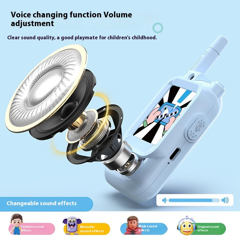 Light blue wireless earpieces for walkie talkies, close-up view showing sound quality and features