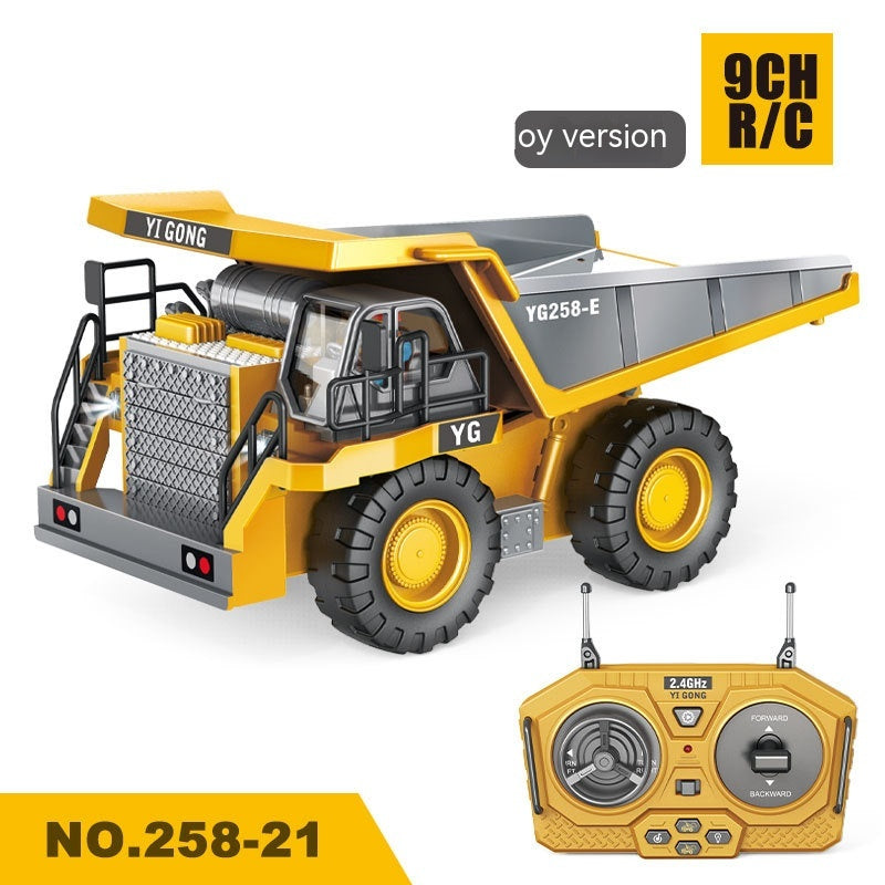 Remote control truck Traxxas in yellow with a working dump bed for ages 6+, available at Sam's Toy World
