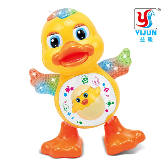 Yellow duck electrical infant toys 1-3 years old musical and dancing with colorful wings and orange feet