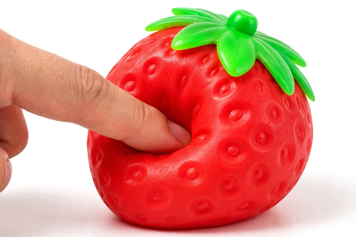 Squeezy strawberry jumbo strawberry squishy red stress ball for kids and adults from Sam's Toy World